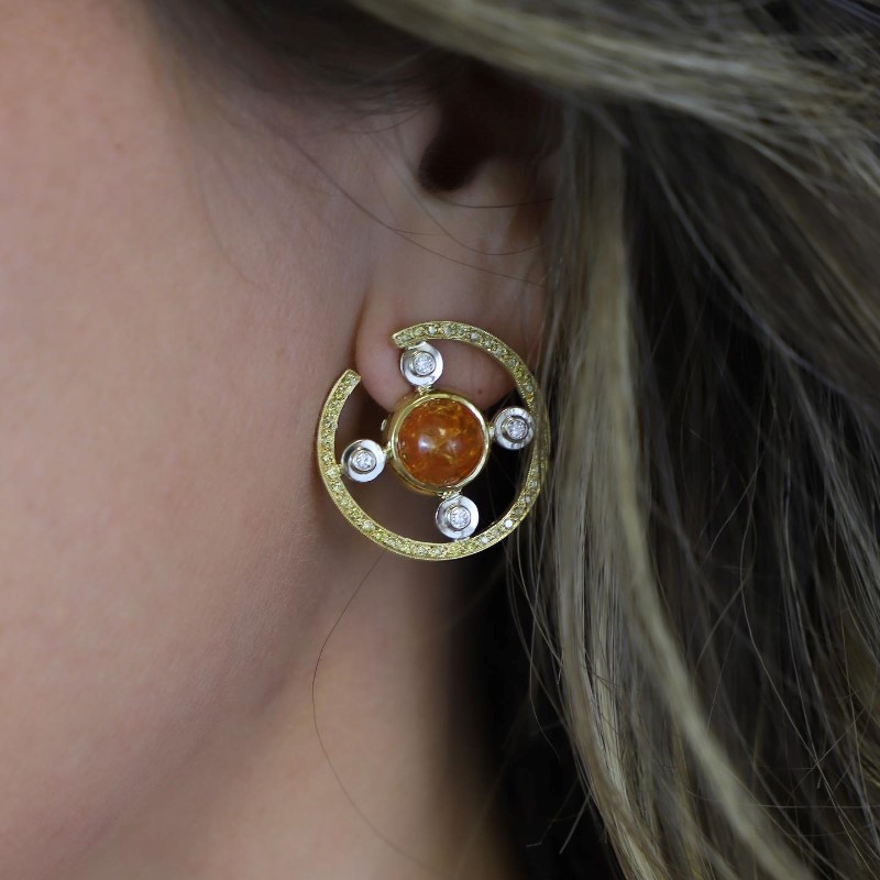 Estate Mexican fire opal and diamond earrings